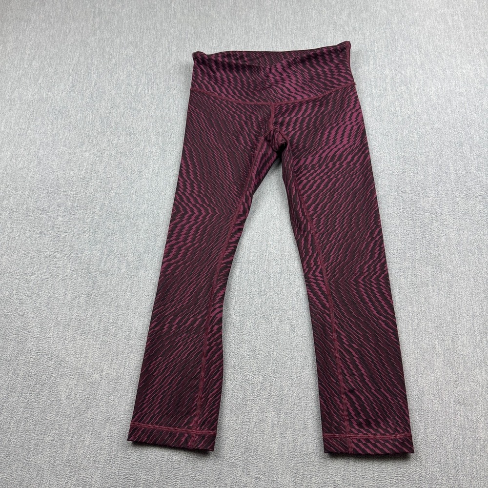 Lululemon Leggings Womens 4 Red Geometric Wunder Under Crop 23" Yoga Gym Workout